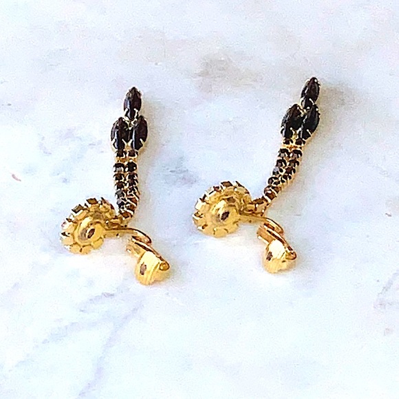 JULIANA D & E EARRINGS BLACK GLASS GOLD DANGLES UNMARKED VINTAGE 3 IN NEVER USED - Picture 9 of 9